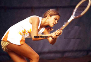 Chris Evert gra na turnieju tenisowym U.S. Open ca. 1972 Flushing Meadows, Nowy Jork, USA