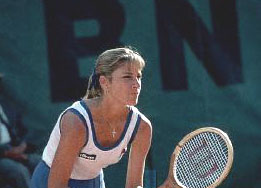 American tennis player Chris Evert competes at the French Open in Paris. ca. 1986-1997 Roland Garros Stadium, Paris, France